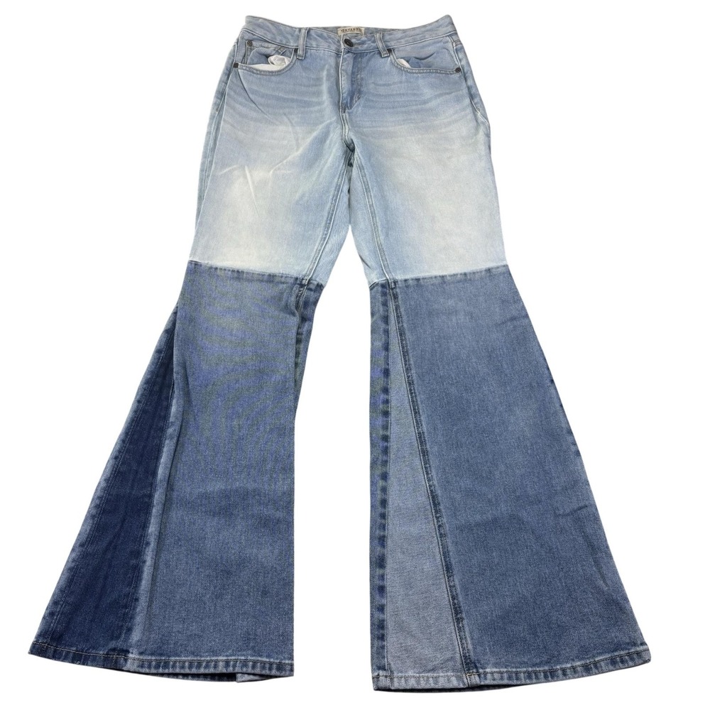 Shyanne Jeans Womens 30W X 32L Blue Light‎ Wash High Rise Patchwork Flare Denim